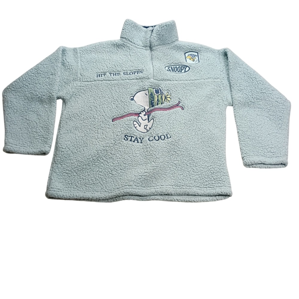 Peanuts Snoopy Sherpa Fleece Pullover Mens Large Light Blue Skiing Zip‎